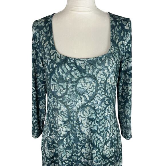 Peruvian Connection Sant'Elia Jersey Dress Lotus Blossom Denim Green Size Medium - Picture 7 of 9